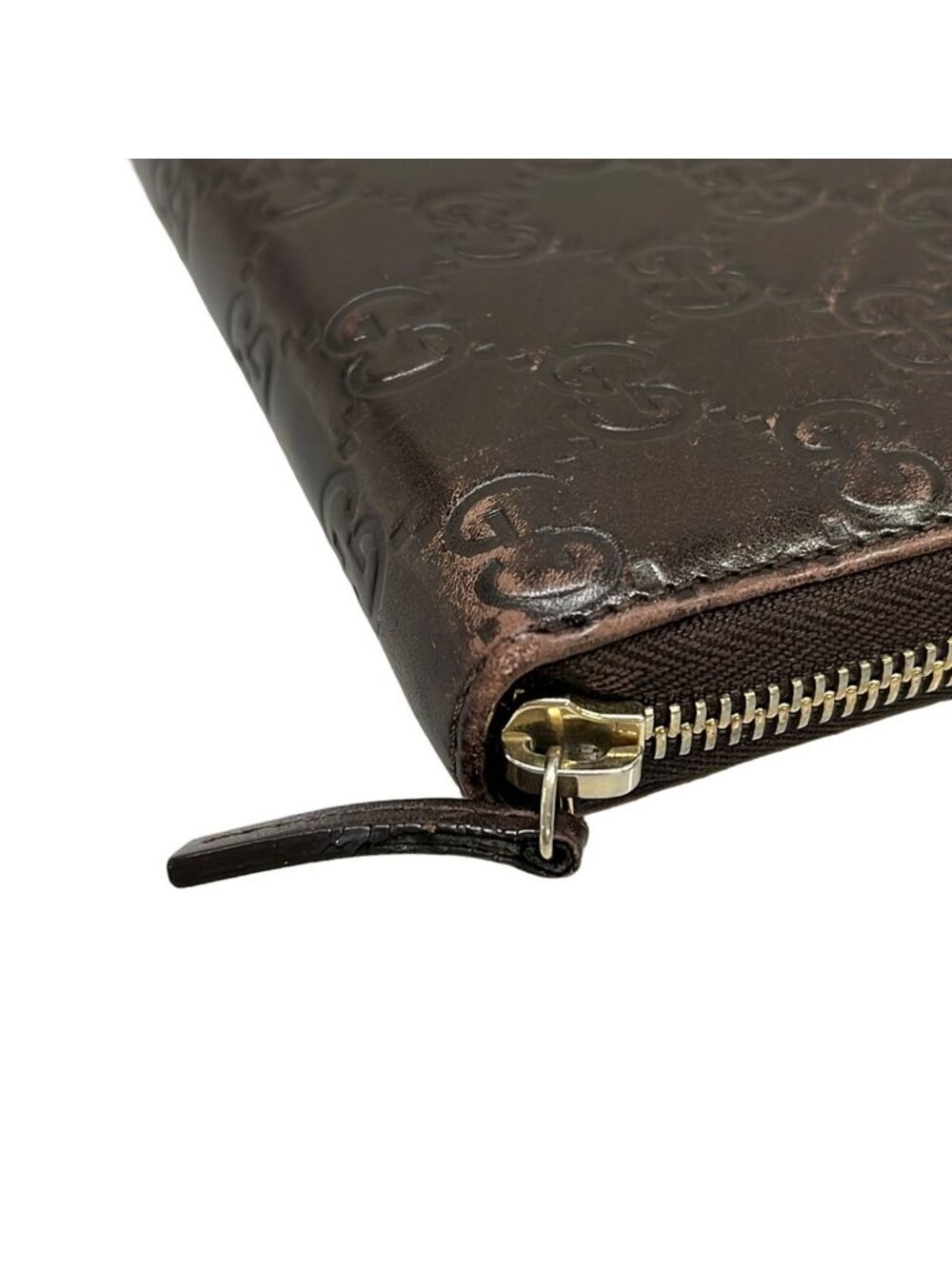 Gucci Wallet Guccissima Line Metal Bar Dark Brown Zip Around Leather - Picture 8 of 8